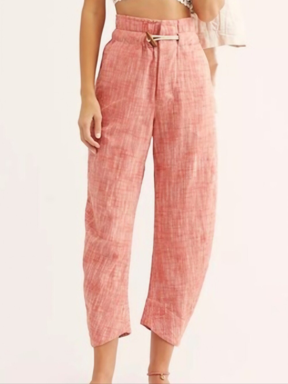 Free People Orange Drawstring Linen-Blend Pants